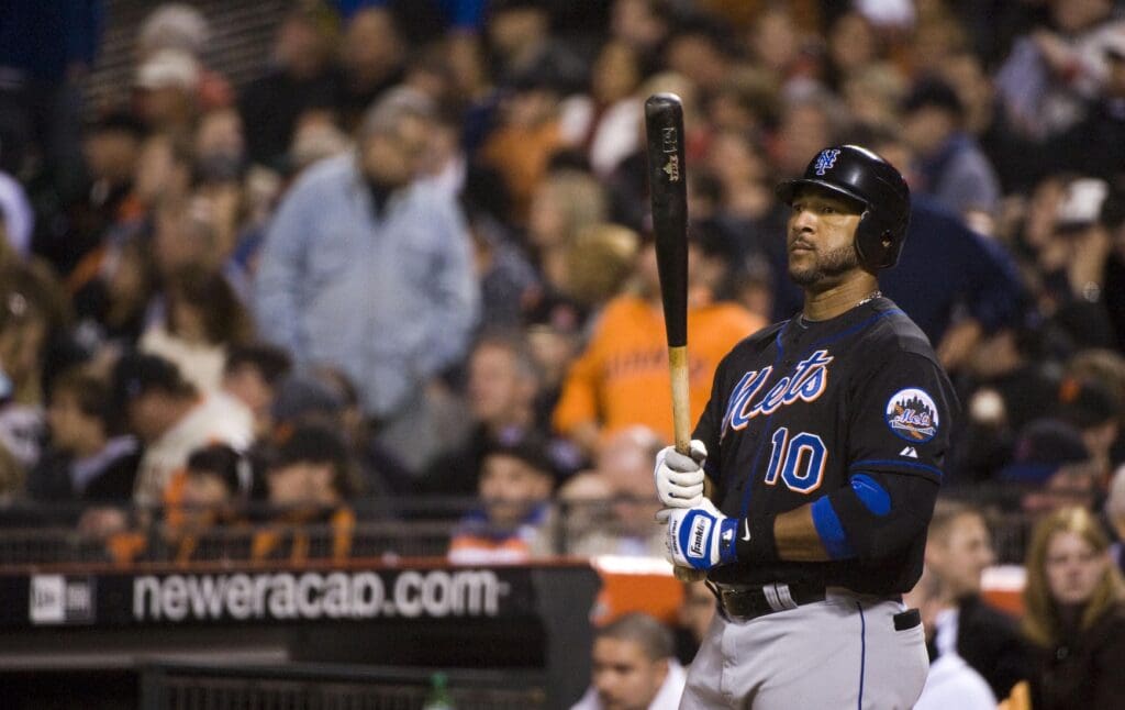 May 15, 2009; San Francisco, CA, USA; New York Mets outfielder Gary Sheffield (10) prepares for an at bat during the seventh inning against the San Francisco Giants at AT&T Park in San Francisco, CA. The Mets defeated the Giants 8-6.