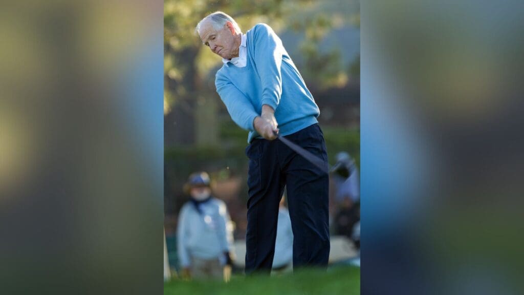 January. 28, 2010; La Jolla, CA, USA; Gene Littler hits the Ceremonial tee shot on the first hole of the South course to start the first round of the Farmers Insurance Open at Torrey Pines Golf Course. 
