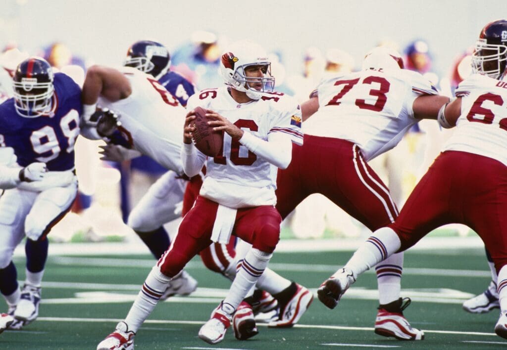 Nov 16, 1997; East Rutherford, NJ, USA; FILE PHOTO; Arizona Cardinals quarterback Jake Plummer (16) in action against the New York Giants at Giants Stadium.