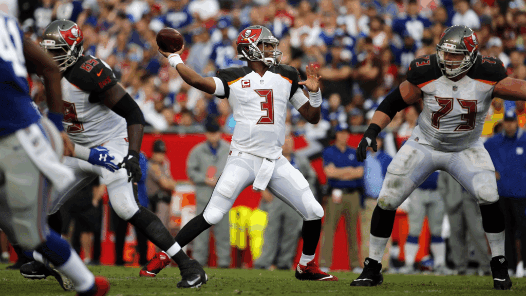 Oct 1, 2017; Tampa, FL, USA; Tampa Bay Buccaneers quarterback Jameis Winston (3) throws the ball against the New York Giants during the first half at Raymond James Stadium.
