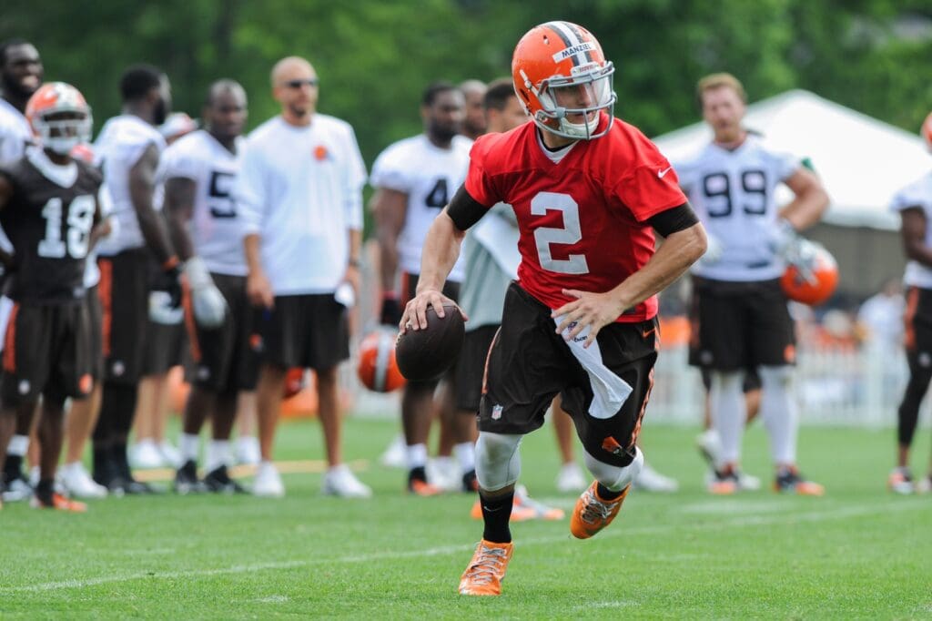 Jul 26, 2014; Berea, OH, USA; Cleveland Browns quarterback Johnny Manziel (2) during training camp at the Cleveland Browns training facility.