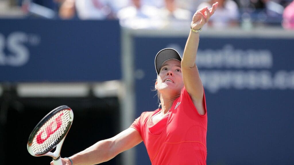 Aug 18, 2007; Toronto, ON, Canada; Justine Henin (BEL) flips her toss as she serves against Zi Yan (CHN) (not pictured) during their semi-final match at the Rexall Centre in Toronto, ON. Henin beat Yan 6-3, 6-0 to reach the finals. 