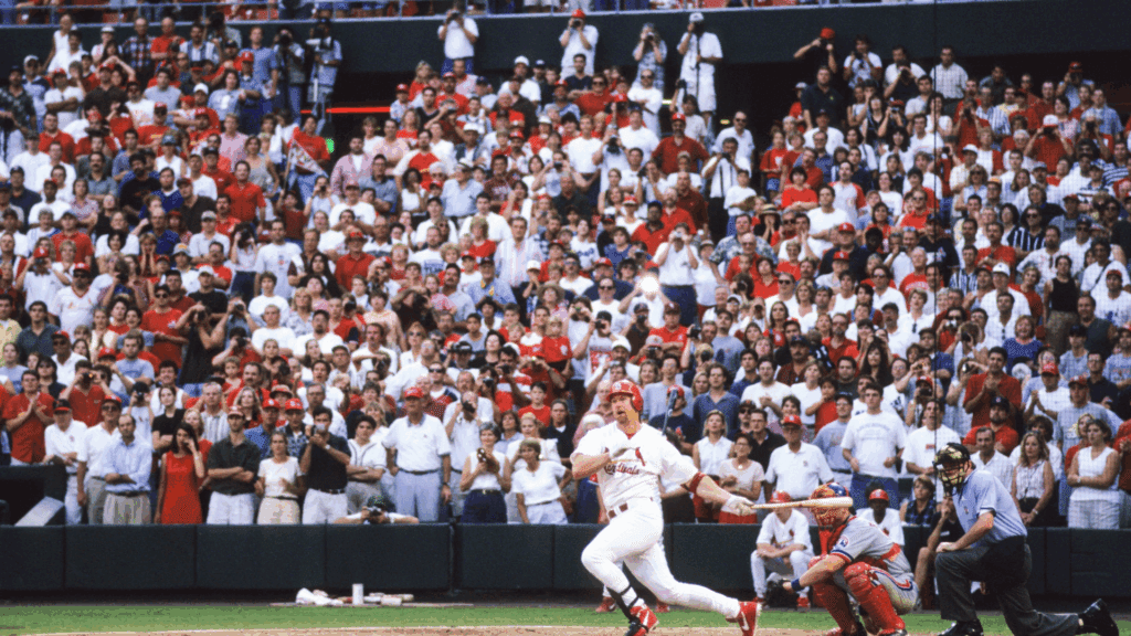 Unknown Date, 1998; St. Louis, MO, USA; FILE PHOTO; St. Louis Cardinals infielder Mark McGwire in action at the plate against the Montreal Expos at Busch Stadium.