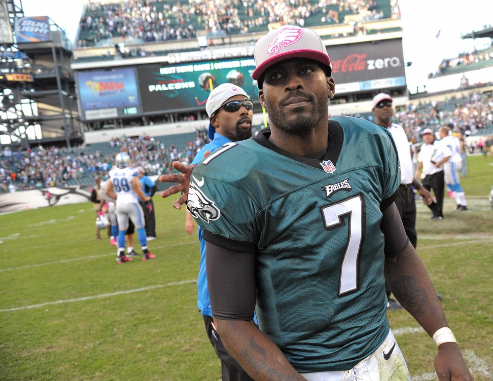 October 14, 2012; Philadelphia, PA USA; Philadelphia Eagles quarterback Michael Vick (7) walks off the field after losing in overtime to Detroit Lions at Lincoln Financial Field in Philadelphia. The Lions defeated the Eagles 26-23 in overtime.