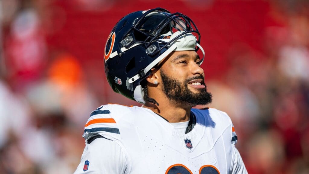 Dec 8, 2024; Santa Clara, California, USA; Chicago Bears defensive end Montez Sweat (98) warms up before the game against the San Francisco 49ers at Levi's Stadium.