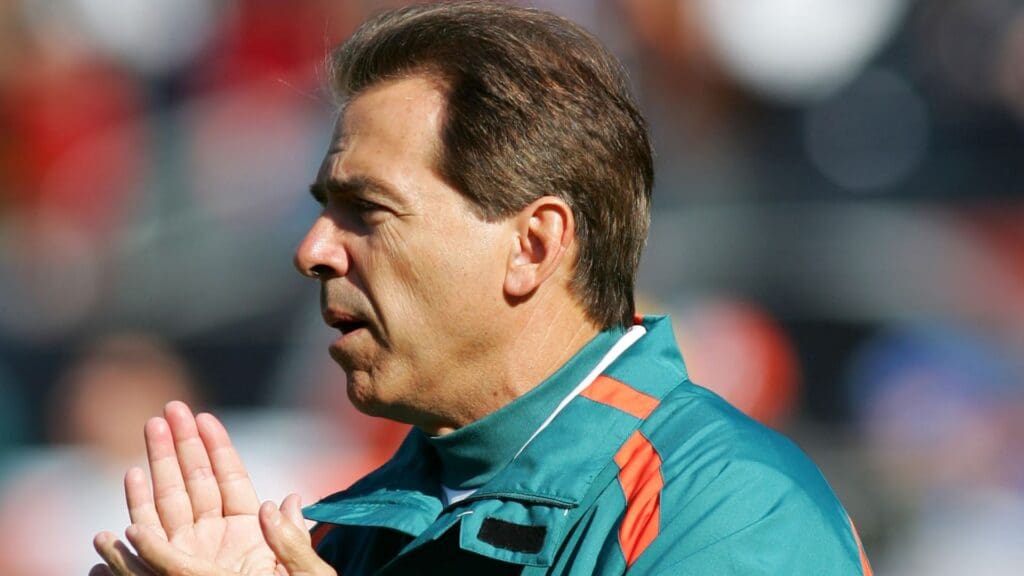 Nov 5, 2006; Chicago, IL, USA; Miami Dolphins head coach Nick Saban coaches his team before the game at Soldier Field in Chicago, IL. The Dolphins defeated the Bears 31-13.