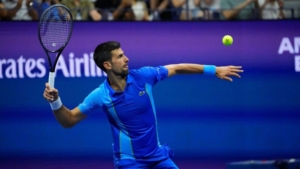 Sept 3, 2023; Flushing, NY, USA; Novak Djokovic of Serbiaafter beating Borna Gojo of Croatia on day seven of the 2023 U.S. Open tennis tournament at USTA Billie Jean King National Tennis Center.
