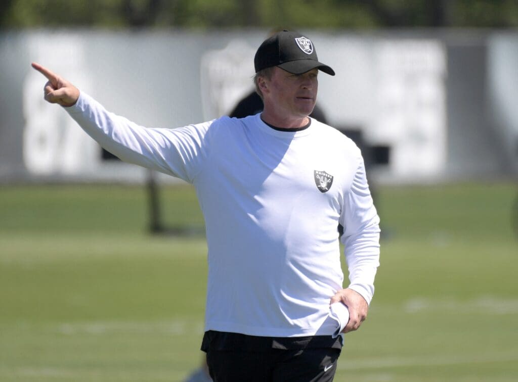 May 29, 2018, Alameda, CA, USA; Oakland Raiders coach Jon Gruden during organized team activities at the Raiders Headquarters.