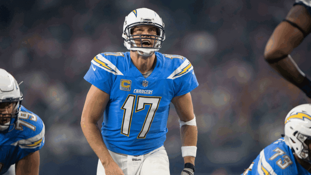 Nov 23, 2017; Arlington, TX, USA; Los Angeles Chargers quarterback Philip Rivers (17) in action during the game against the Dallas Cowboys at AT&T Stadium. The Los Angeles Chargers defeat the Dallas Cowboys 28-6.