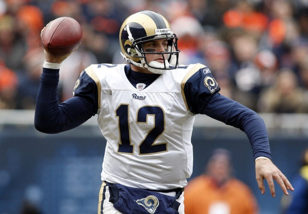 Dec 6, 2009; Chicago, IL, USA; St. Louis Rams quarterback Kyle Boller (12) throws a pass during the second quarter against the Chicago Bears at Soldier Field. 