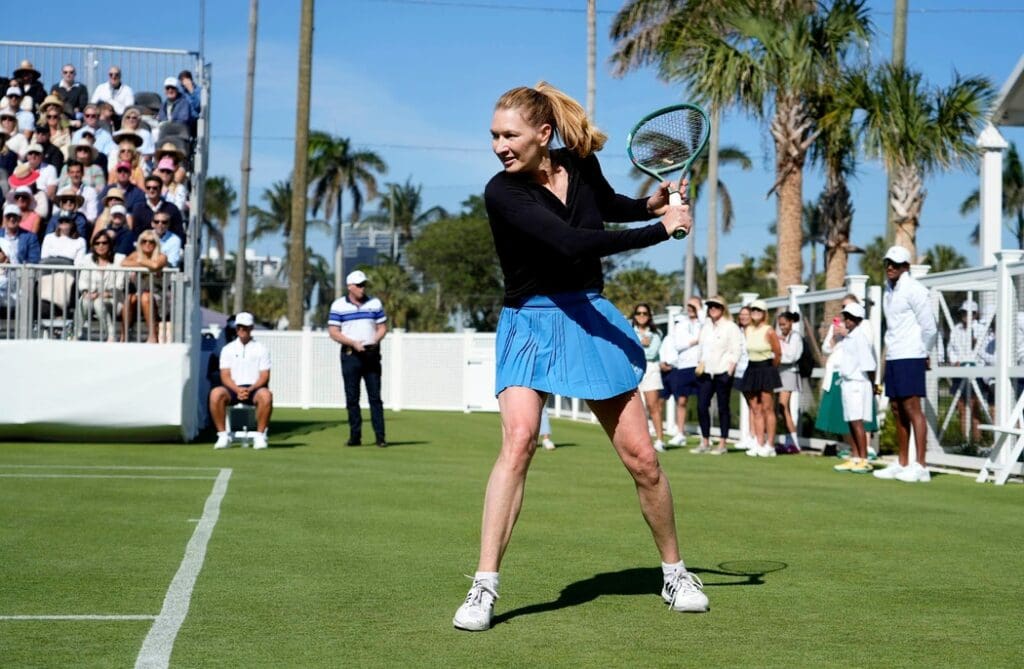 Steffi Graf plays in the Mixed-Doubles Exhibition Match at the Breakers Friday March 21, 2025 in Palm Beach. The event celebrates the debut of the new tennis and racquet facilities benefits First Serve USA.