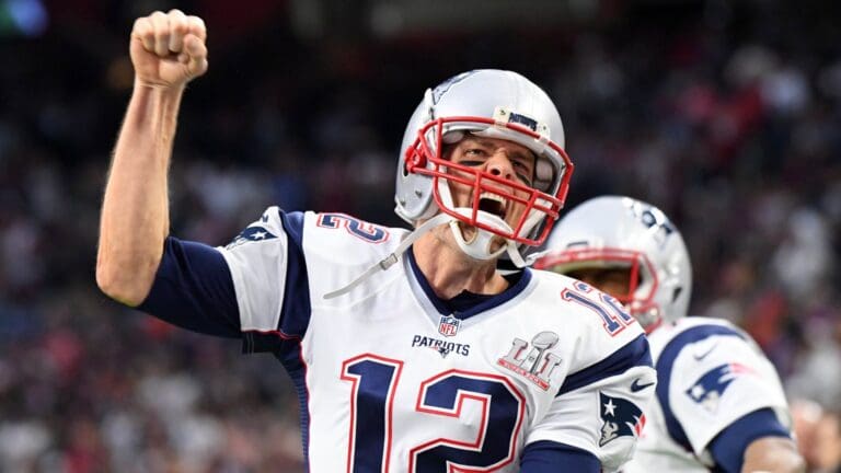 Feb 5, 2017; Houston, TX, USA; New England Patriots quarterback Tom Brady (12) shouts before Super Bowl LI at NRG Stadium.