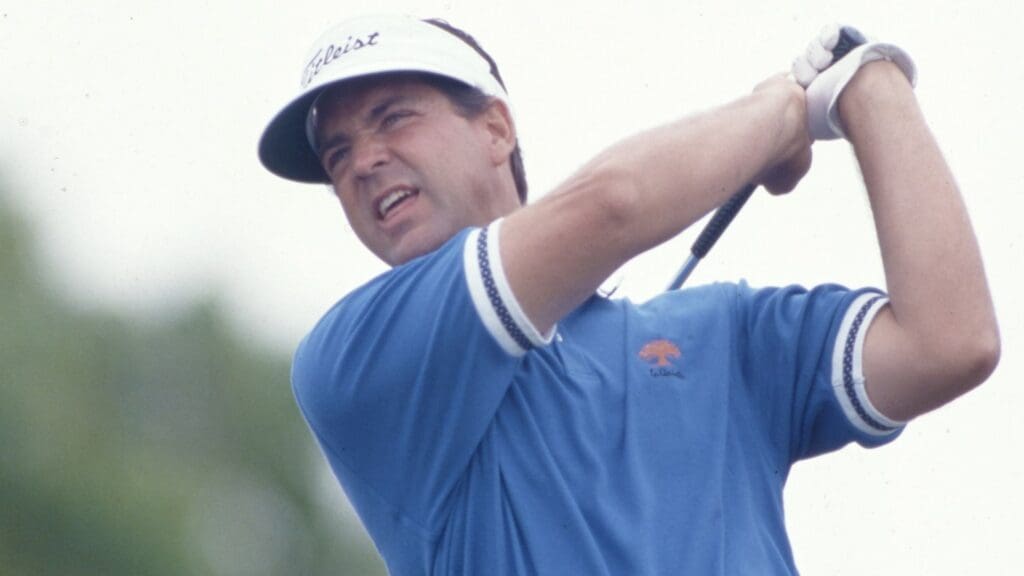 Mar 1990; Miami, FL, USA; FILE PHOTO; Tom Purtzer follows through his swing during the 1990 Doral Ryder Open at the Doral Country Club. 