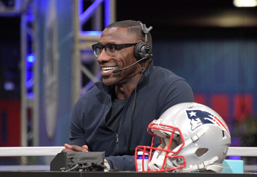Jan 31, 2019; Atlanta, GA, USA; Denver Broncos and Baltimore Ravens former tight end Shannon Sharpe on radio row at the Super Bowl LIII media center at the Georgia World Congress Center. Mandatory Credit: Kirby Lee-USA TODAY Sports