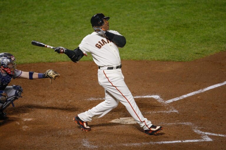 8/7/07 8:55:14 PM -- San Francisco, CA, U.S.A -- Barry Bonds home run chase -- San Francisco Giants Barry Bonds hits home run number 756 off Washington Nationals pitcher Mike Bacsik breaking Hank Aaron's all-time Major League Baseball career home run record of 755 on 8/7/07 at AT&T Park in San Francisco, CA becoming the career all-time home run record holder. Photo by Jack Gruber, USA TODAY Staff