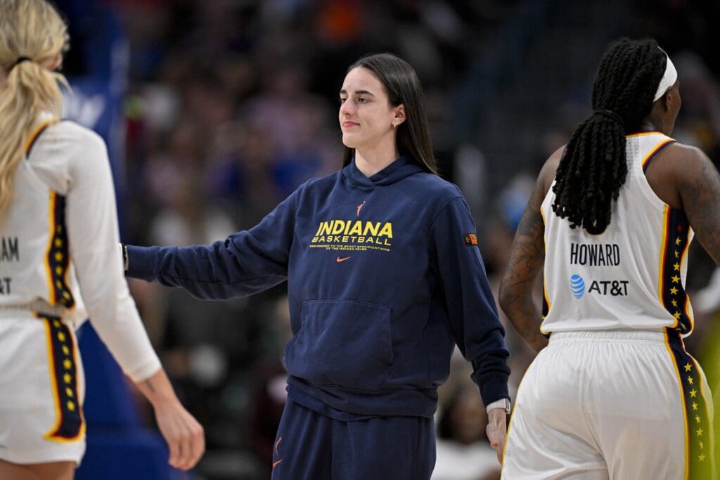 Aug 1,; Dallas, Texas, USA; Indiana Fever guard Caitlin Clark (22) during the game between the Dallas Wings and the Indiana Fever at the American Airlines Center. Mandatory Credit: Jerome Miron-Imagn Images