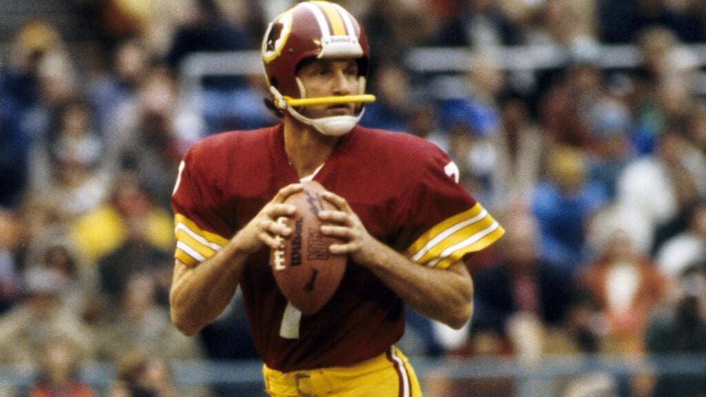 Dec 3, 1978; Washington, DC, USA; FILE PHOTO; Washington Redskins quarterback Joe Theismann (7) in action against the Miami Dolphins at RFK Stadium.